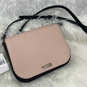KATE SPADE NEW YORK LAUREL WAY LARGE CARSEN BLACK & PINK CROSSBODY LEATHER BAG